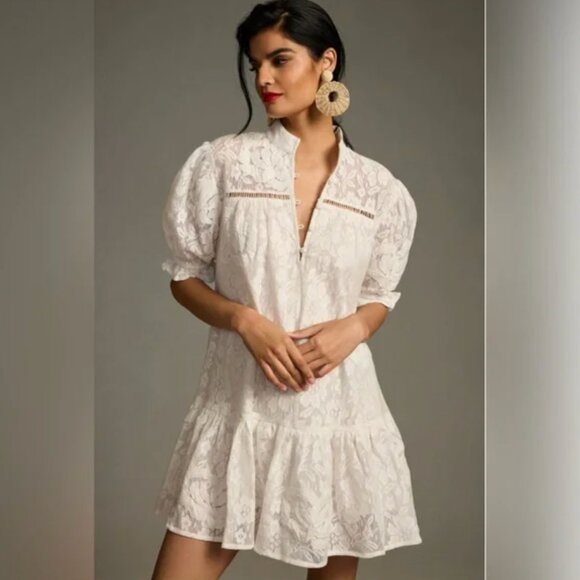 Anthropologie Porridge Tiered Lace Tunic Dress in Ivory White - Size Small Anthropologie Porridge Tiered Lace Tunic Dress in Ivory White - Size Small